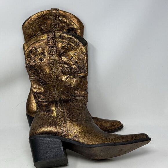 Carlos Santana Slinger Cut Out Leather Cowboy Western Boots Womens 10 Bronze - Picture 4 of 16